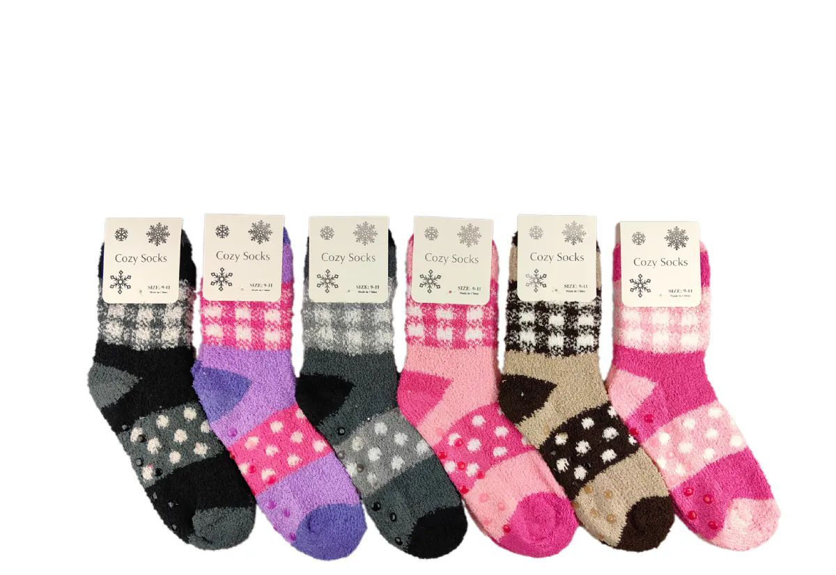 12 Pieces of Woman Assorted Color Polka Dot Fuzzy Sock