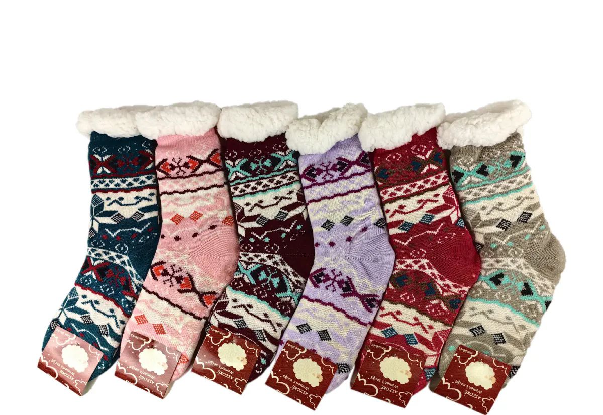 12 Pieces Womens Printed Sock - Womens Sherpa Socks