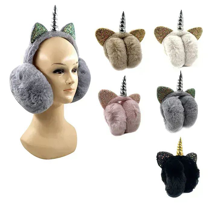 24 Pieces of Womens Fuzzy Folding Winter Unicorn Earmuffs