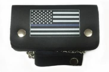 12 Pieces of Thin Blue Line Leather Biker Wallet With Chain