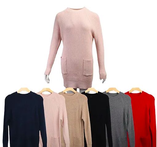 12 Pieces of Knitted Cashmere Long Dress Pocket Design