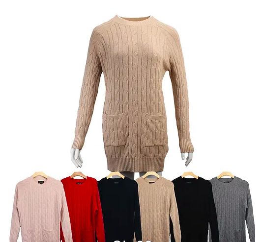 12 Pieces of Knitted Cashmere Long Dress Pocket Design S/m