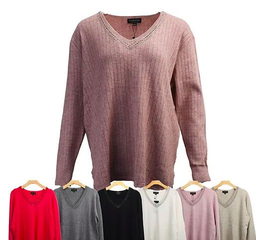 12 Pieces Knitted Cashmere Rhinestone V-neck - Womens Sweaters & Cardigan