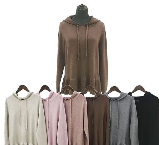 12 Pieces Knitted Cashmere Hoodie Ruffle Bottom - Womens Sweaters & Cardigan