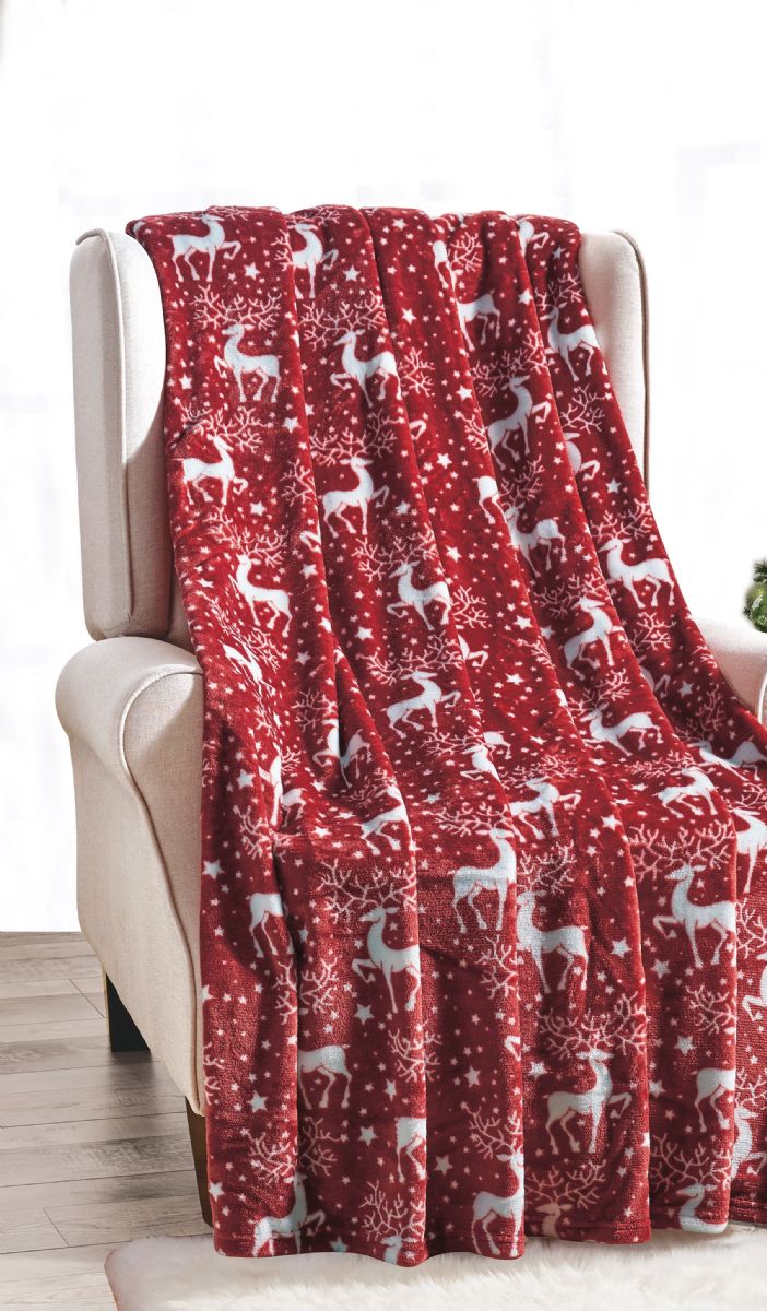 12 Pieces Red Reindeer Holiday Design Micro Plush Throw Blanket 50x60 Multicolor - Micro Plush Blankets
