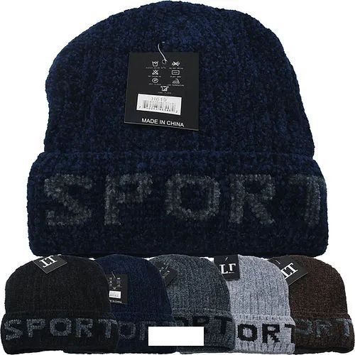 12 Pieces of Men's Winter Chenille Beanie Sport Fur Lined