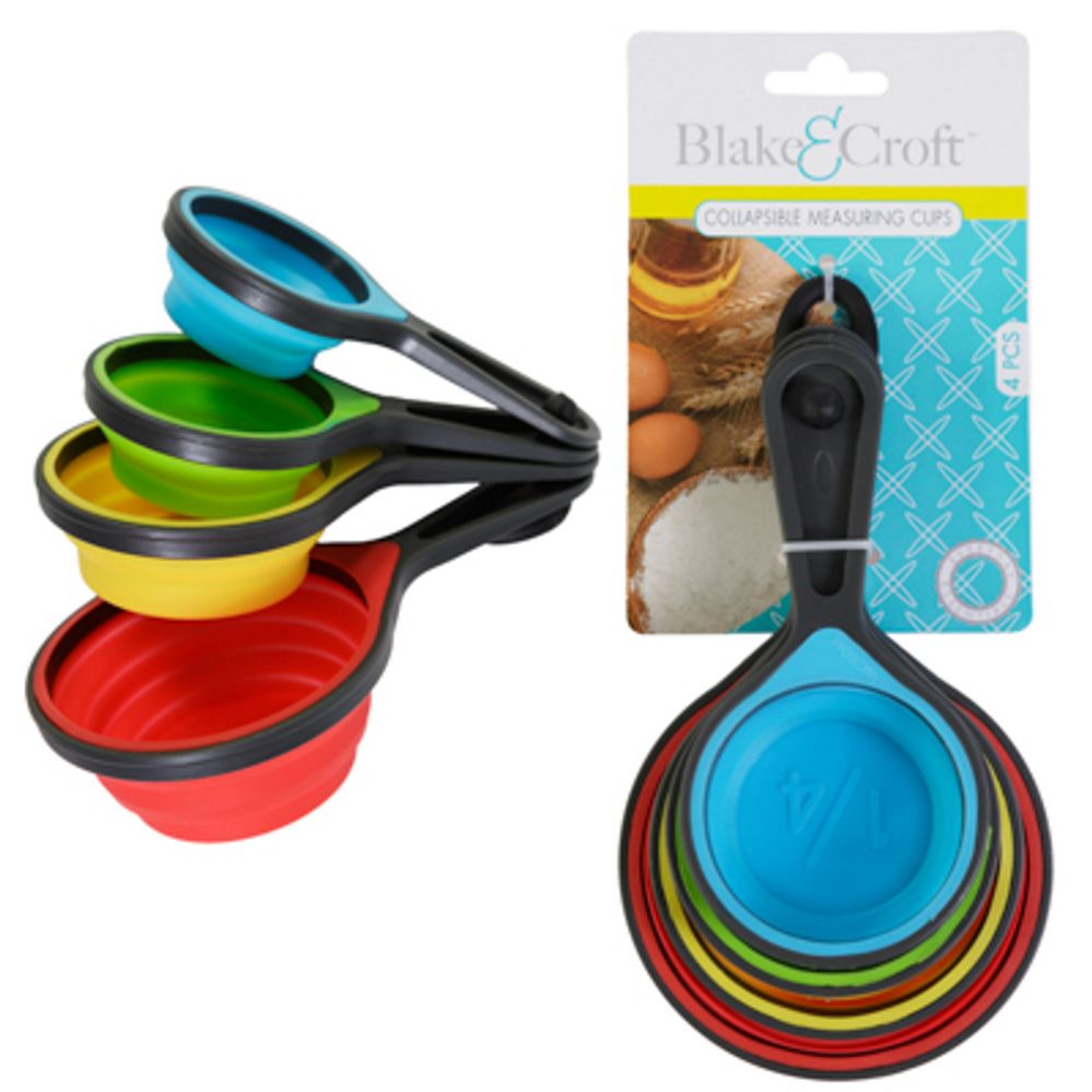 12 Wholesale Collapsible Measuring Cup Set 4pc Silicone B&c Tiecard 4  Colors Per Pack - at 