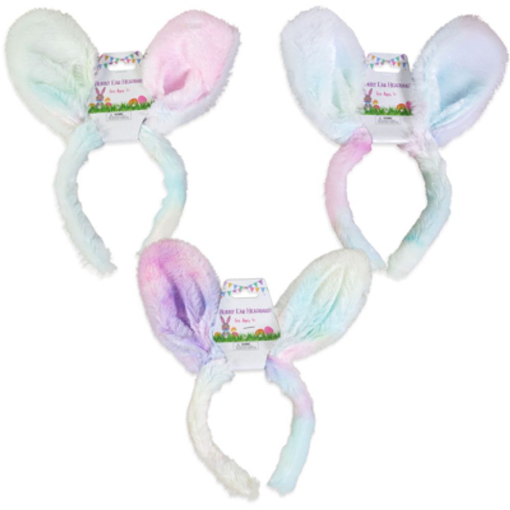 24 pieces of Bunny Ear Headband Super Soft Plush Pastel TiE-Dye Look   Easter Header Card