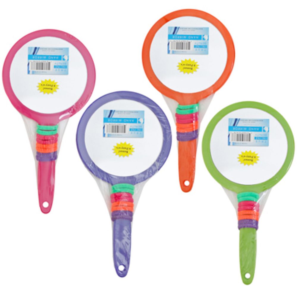 48 pieces of Mirror Hand 11in Round W/multI-Color 8pc PonY-O 4ast Colors Shrink W/hba Label