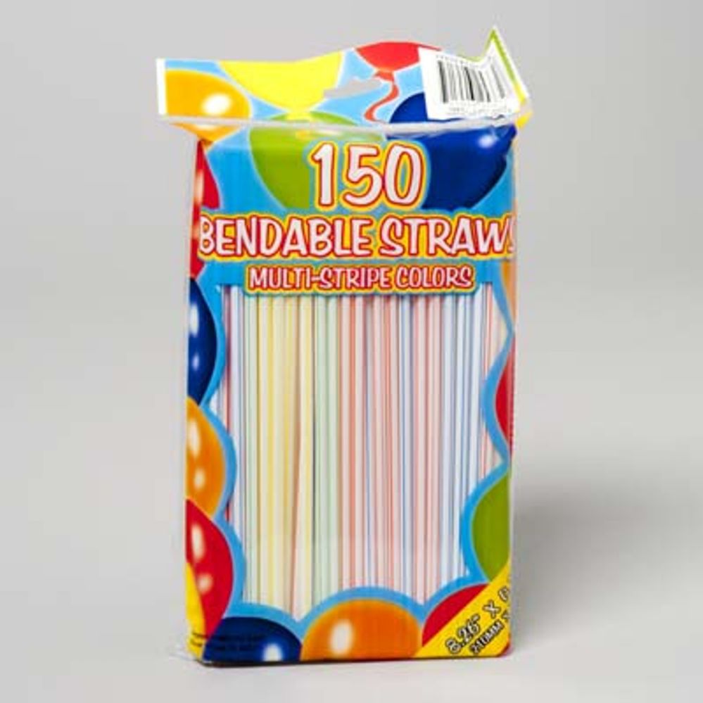 72 pieces of Straws W/stripes 150ct Flexprntd Opp Bag 0.38g/pc