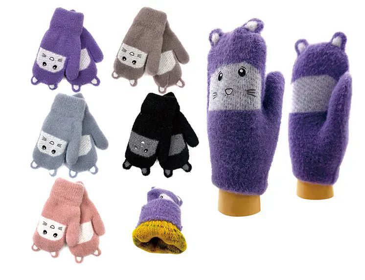 24 Pairs Unisex Kids Winter Mittens With Bunny Design - Kids Winter Gloves