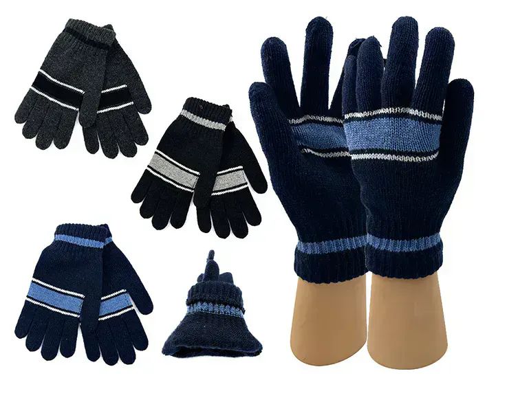 24 Pairs of Mens Striped Winter Gloves Assorted Color