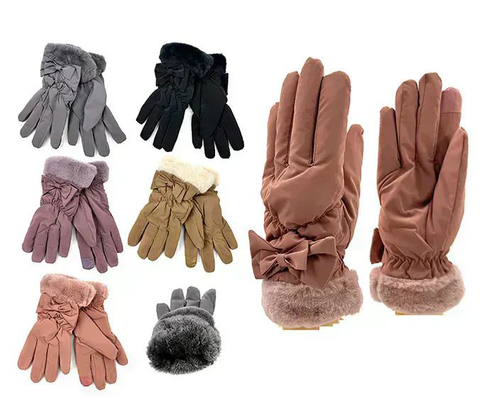 24 Pairs Womens Winter Gloves With Bow In Assorted Color - Fuzzy Gloves
