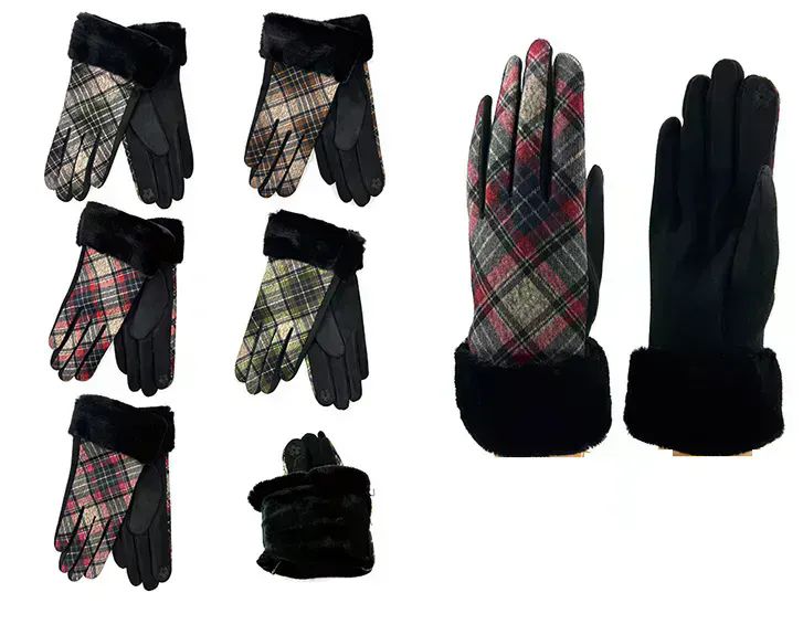 24 Pairs of Womens Plaid Winter Gloves In Assorted Color