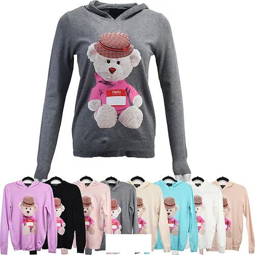 24 Pieces of Winter Knitted Hoodie Cashmere Bear Print