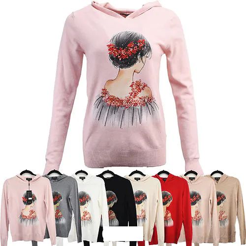 24 Pieces Winter Knitted Hoodie Cashmere Girl Print - Womens Sweaters & Cardigan