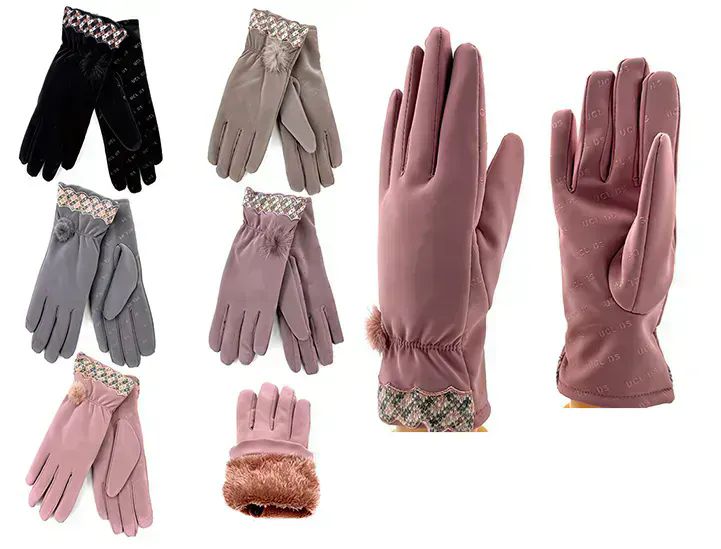 24 Pairs of Womens Fuzzy Interior Winter Gloves In Assorted Color