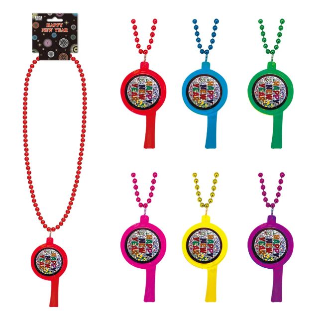 24 Pieces Led New Year Necklace With Flashing Whistle - New Years