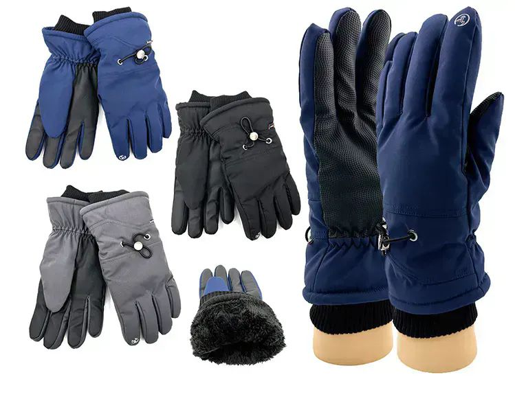 24 Pairs of Men's Assorted Fuzzy Interior Gripper Winter Gloves