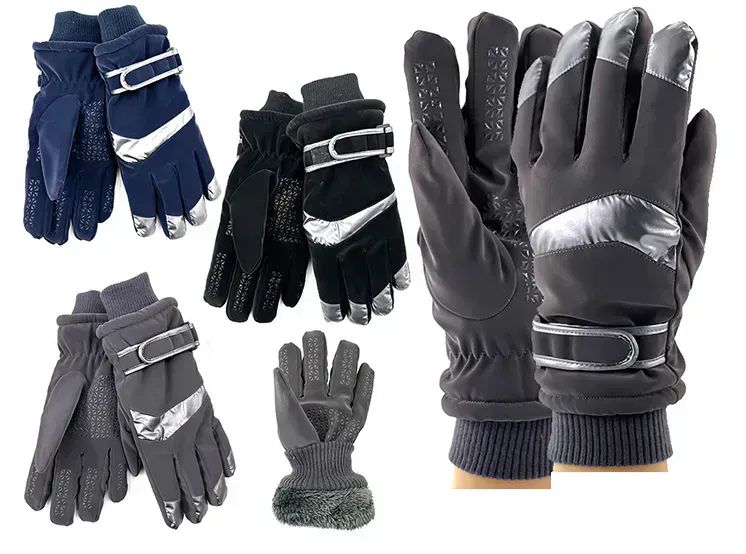 24 Pairs Men's Assorted Fuzzy Interior Gripper Winter Gloves - Fuzzy Gloves