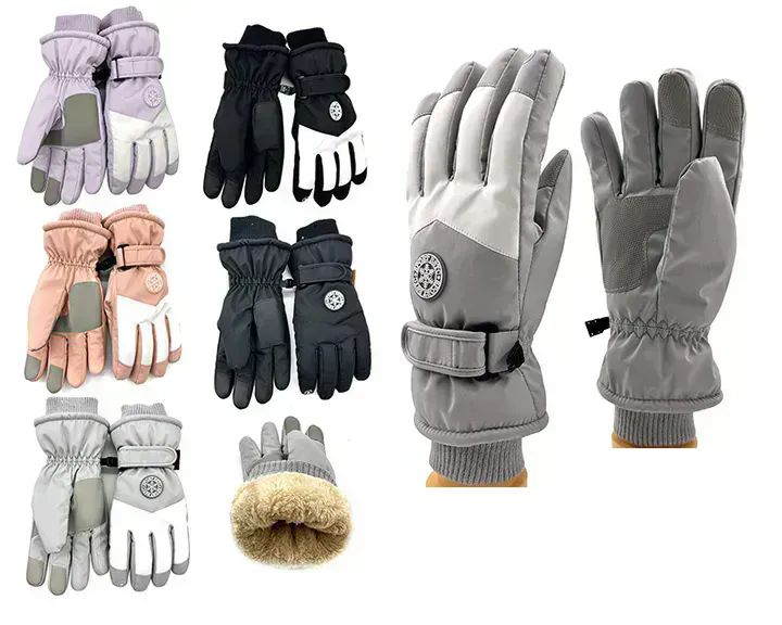 24 Pairs of Women's Assorted Fuzzy Interior Gripper Winter Gloves