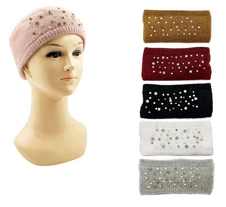 24 Pairs Womens Knit Headband With Pearls - Headbands