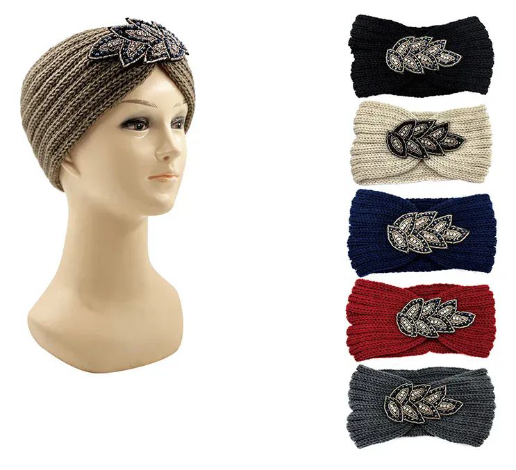 24 Pairs of Womens Knit Headband With Leaf