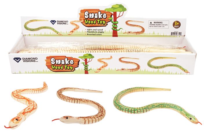24 Wholesale Wooden Snake Assorted Colors
