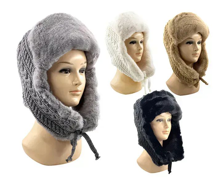 24 Wholesale Womens Winter Hat With Ear Muffs Fuzzy Interior