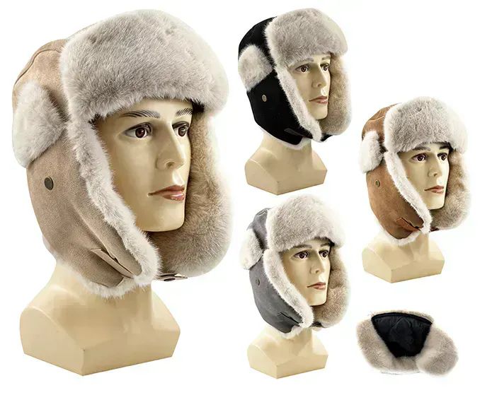 24 Wholesale Mens Winter Trapper Hat With Fuzzy Interior
