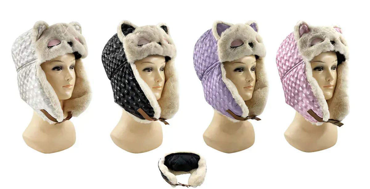 24 Wholesale Womens Winter Trapper Character Hat With Fuzzy Interior