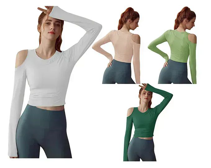 36 Wholesale Womens Assorted Off Shoulder Long Sleeve Workout Yoga Shirt