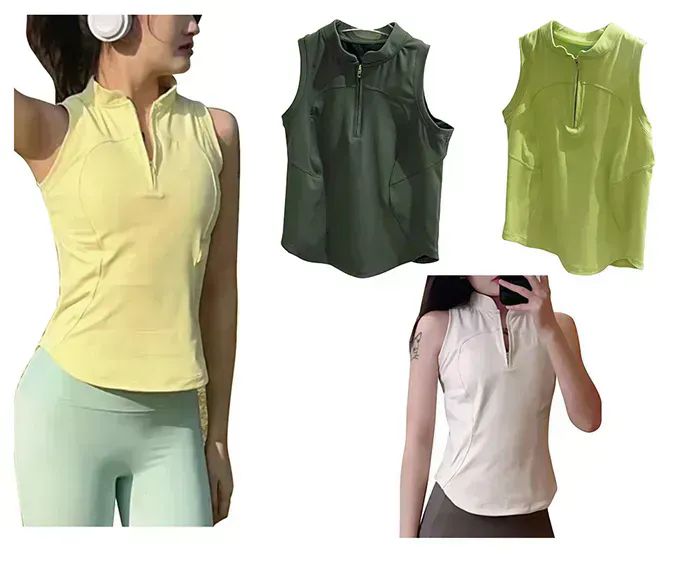 36 Wholesale Womens Assorted Sleeveless Zip Collar Workout Yoga Shirt