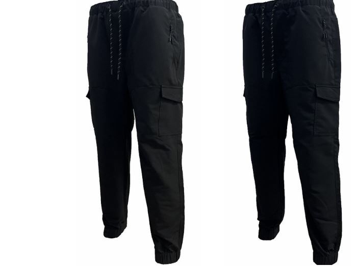 12 Pieces Men's Tech Woven Cargo Nylon Pants In Black - Mens Pants