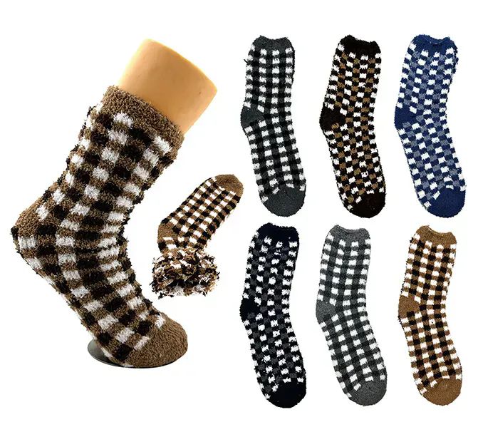 36 Pairs of Mens Checkered Fuzzy Socks