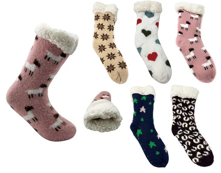 36 Wholesale Assorted Slipper Sock Fuzzy Lined Interior