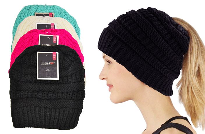 12 Pieces of Ponytail Knit Winter Hat