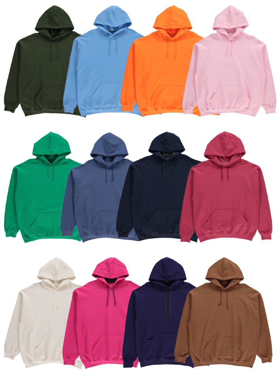 12 Pieces of Unisex Irregular Cotton Hoodie Sweatshirt In Assorted Colors Large