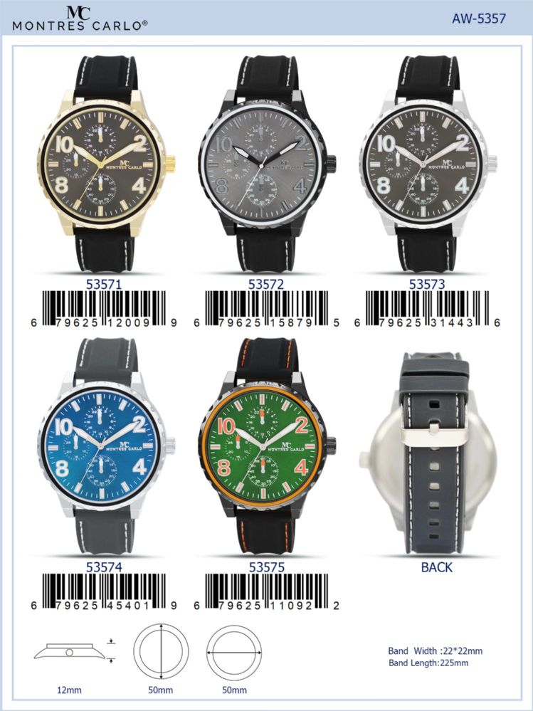 12 Wholesale Men's Watch - 53571 assorted colors