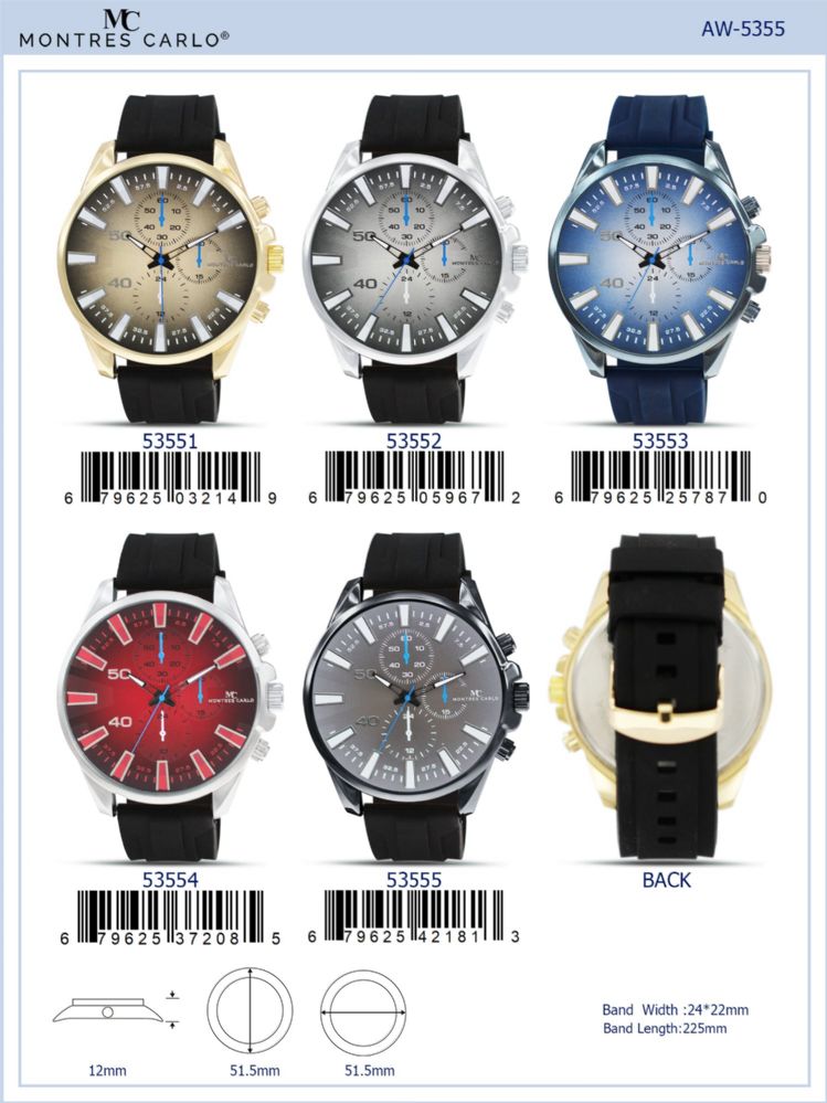 12 Wholesale Men's Watch - 53555 assorted colors