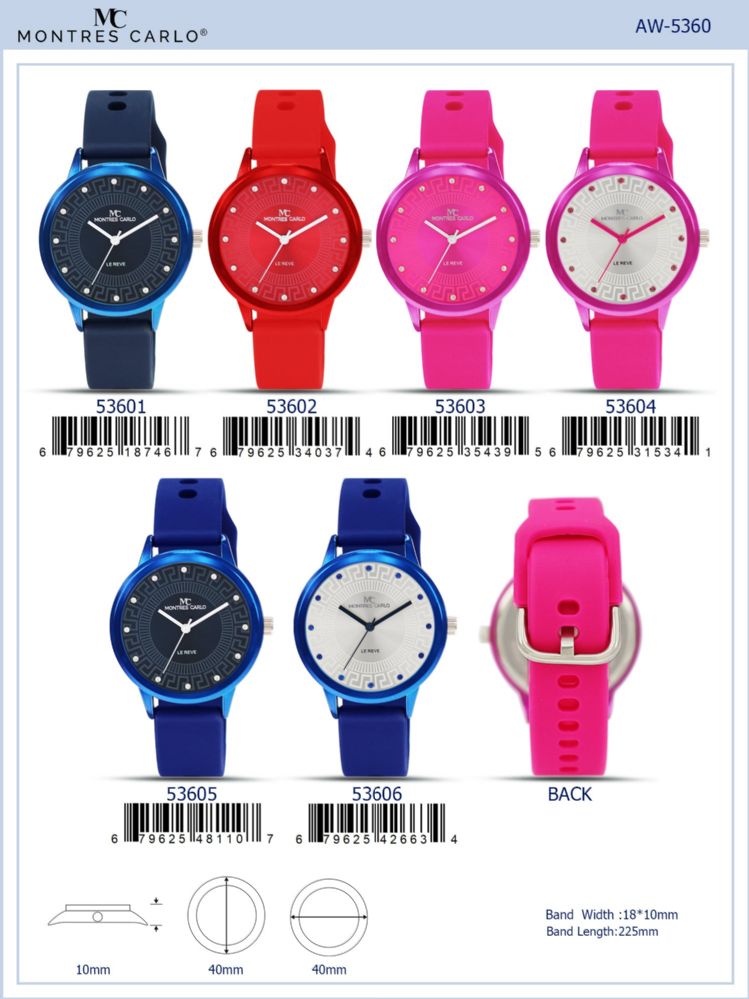 12 Wholesale Ladies Watch - 53606 assorted colors