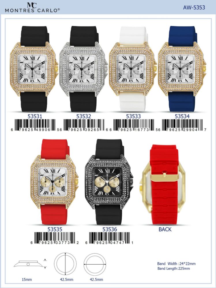 12 Wholesale Men's Watch - 53534 assorted colors