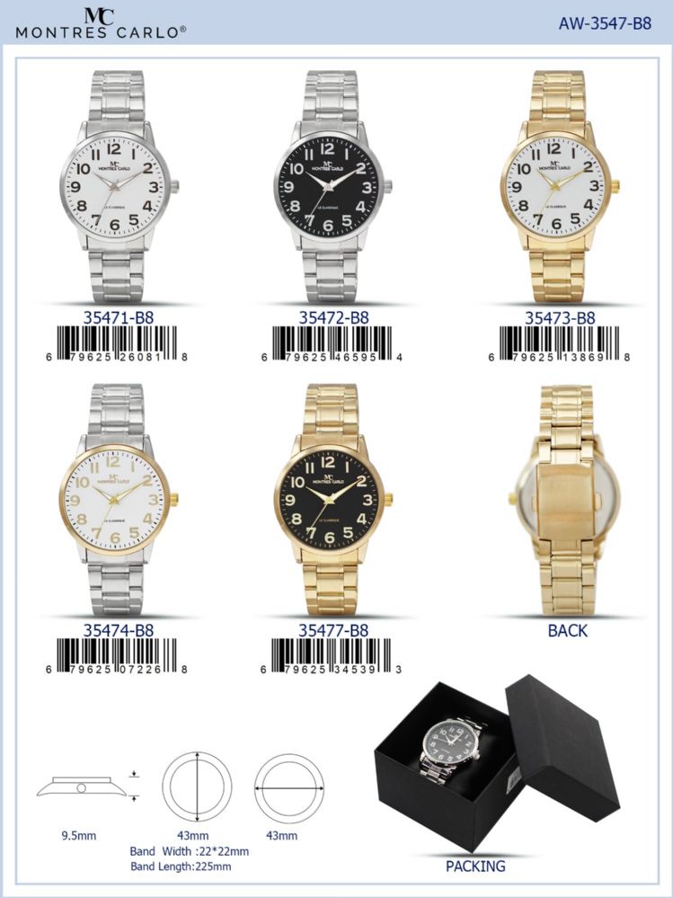 12 Wholesale Men's Watch - 35477-B8 assorted colors