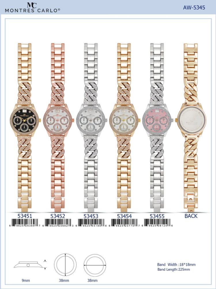 12 Wholesale Ladies Watch - 53452 assorted colors