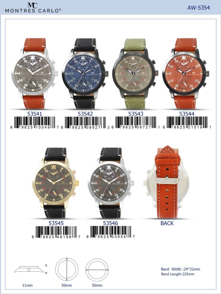 12 Wholesale Men's Watch - 53545 assorted colors