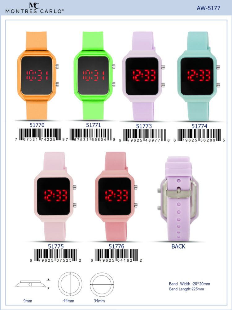 12 pieces of Digital Watch - 53621 assorted colors
