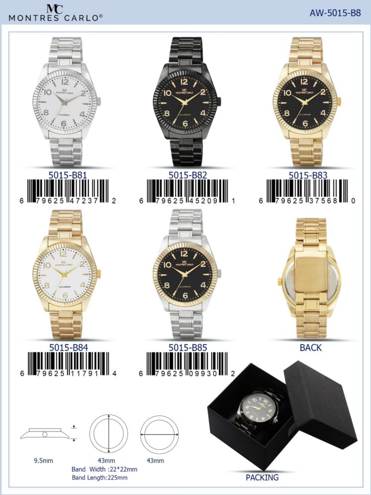 12 Wholesale Men's Watch - 50155-B8 assorted colors