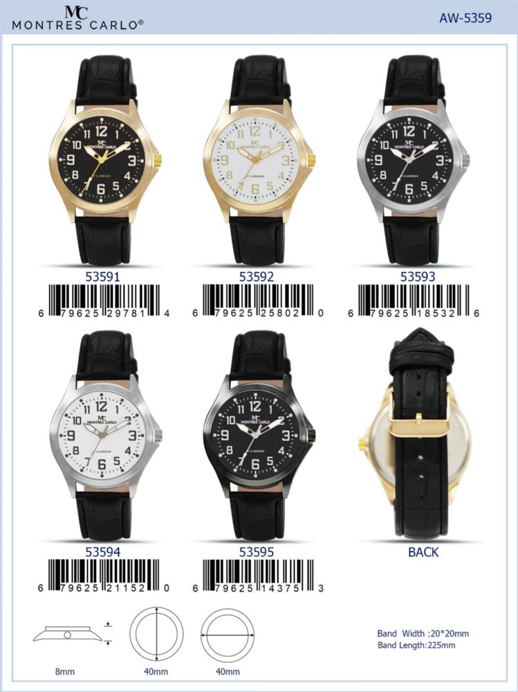 12 Wholesale Men's Watch - 53591 assorted colors