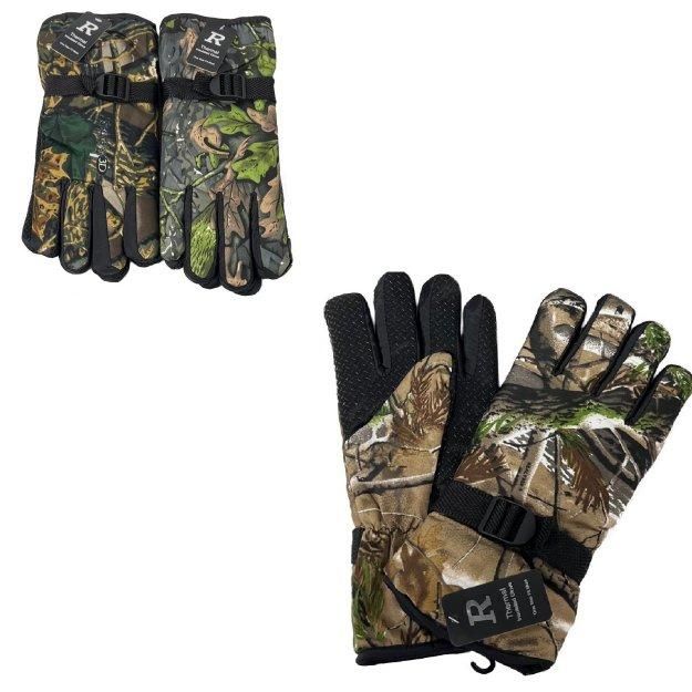36 Pieces of Men's FleecE-Lined Snow Gloves [camo] Grip Palm
