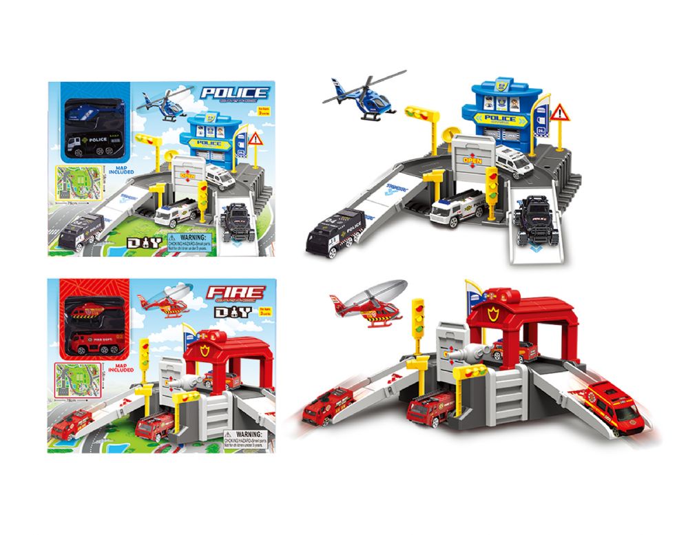 24 Wholesale Police & Rescue Heliport Station Take-A-Part 24 pcs Play Set With Accessories (2 Asstd. Styles)